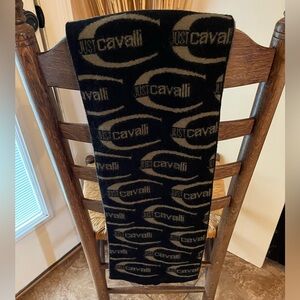 Just Cavalli Reversible Scarf Black Tan Typography wool blend scarf designer